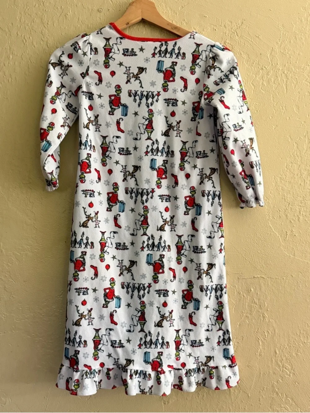 Dr. Seuss White Nightgown with Red Trim and Multicolor Characters